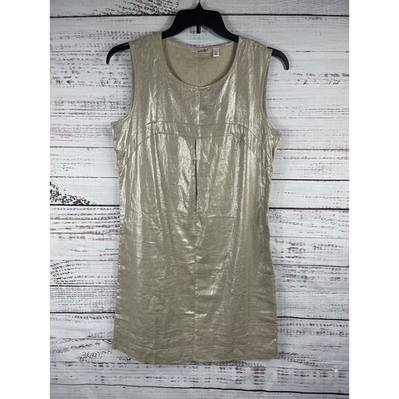 Population Dresses & Skirts - Population Dress Womens 10 Gold Metallic Linen Blend Sleeveless Shift Party Shin